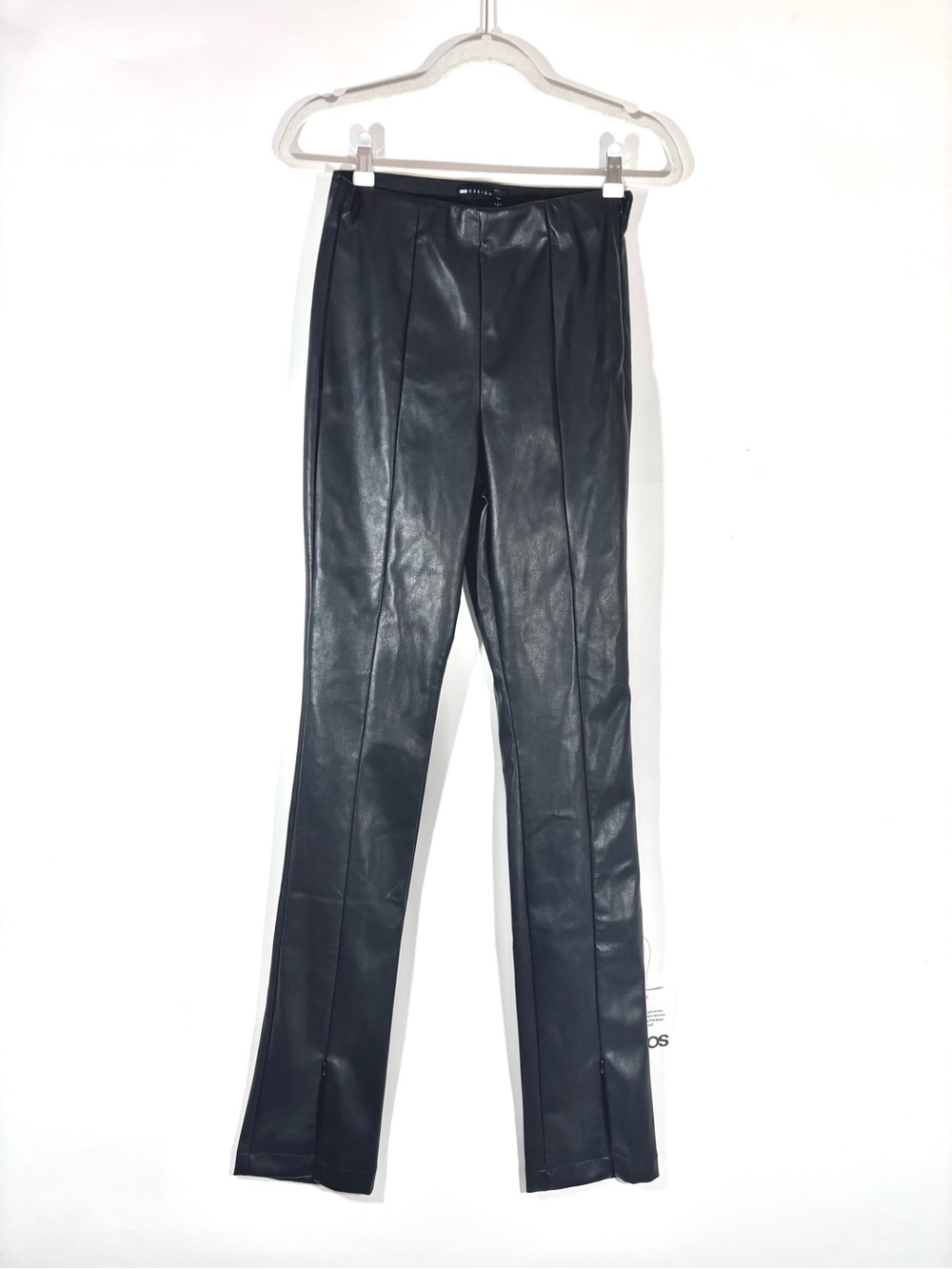 NWT ASOS DESIGN Tall Black Faux Leather Split Hem Pants - US 4